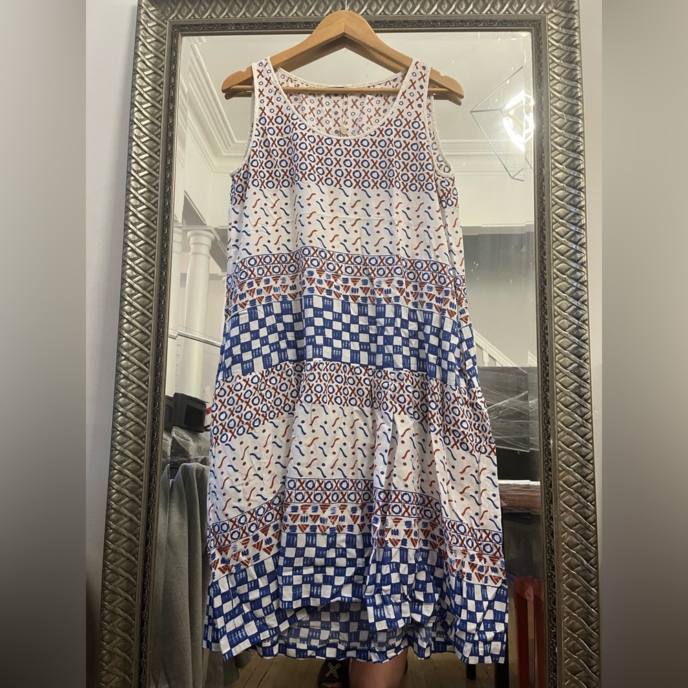 Jil Sander Blue and White Tiered Midi Sundress